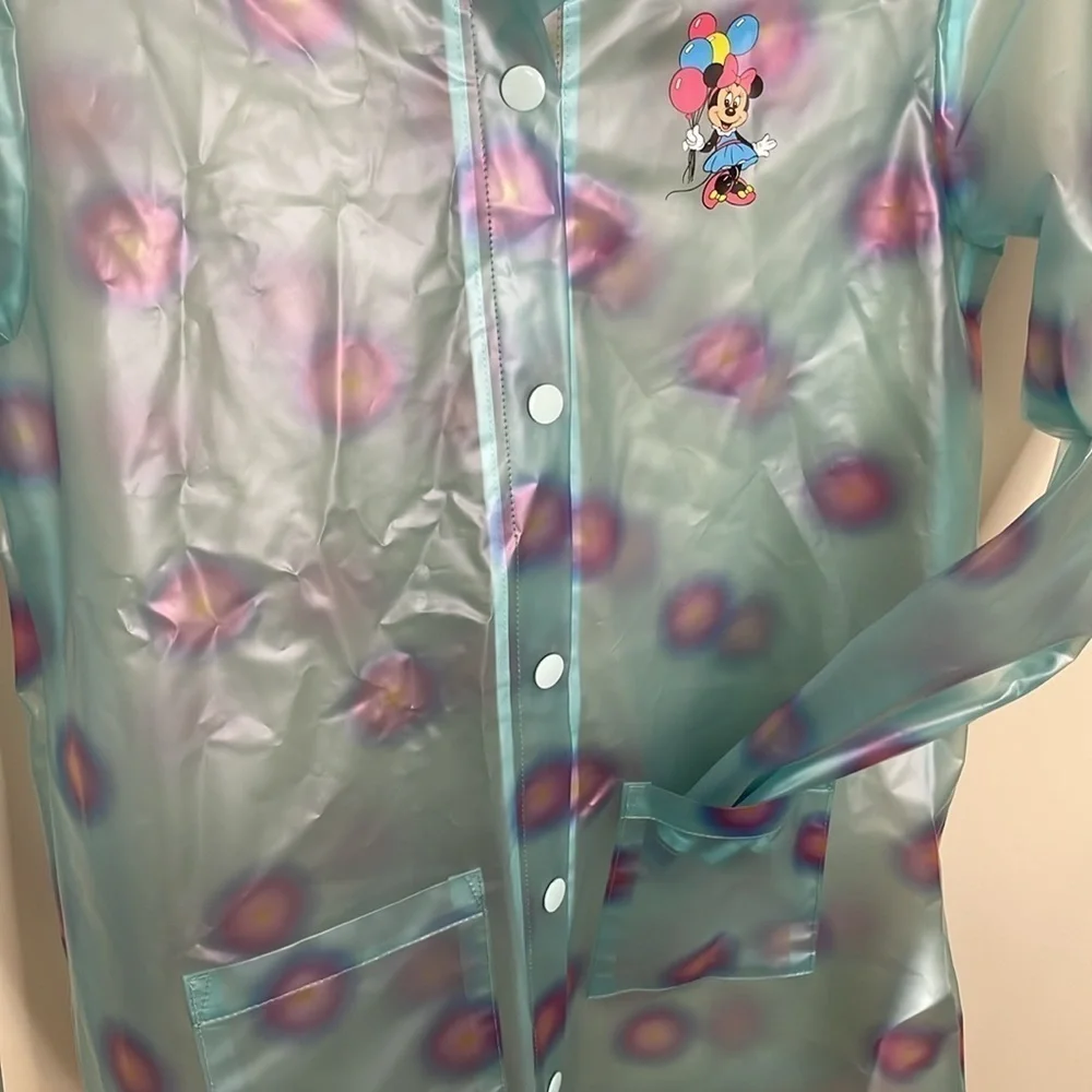 DISNEY Girls Snap Front Turquoise Polka Dot Minnie Mouse Hooded RainJacket 11/12 - Picture 4 of 10